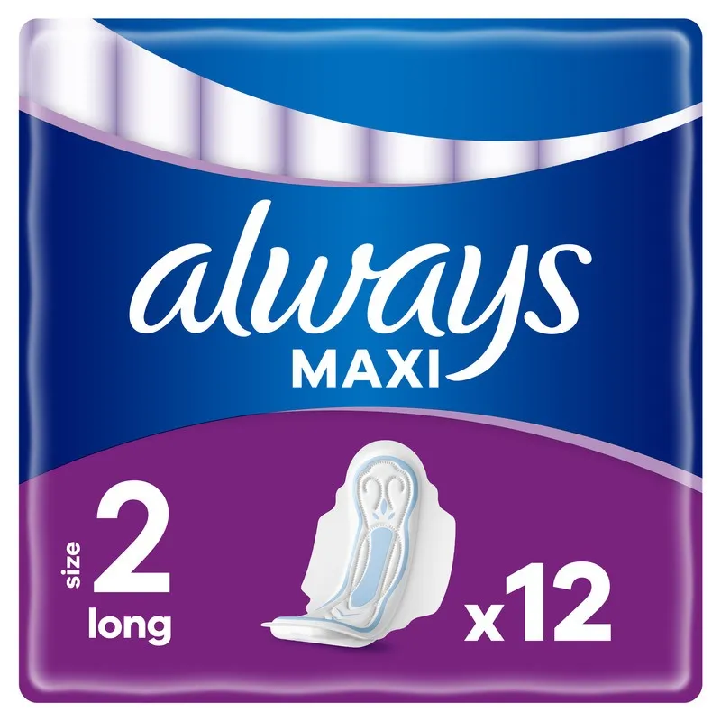 Always Maxi Long Sanitetsbindor S2 Med Vingar 12 st