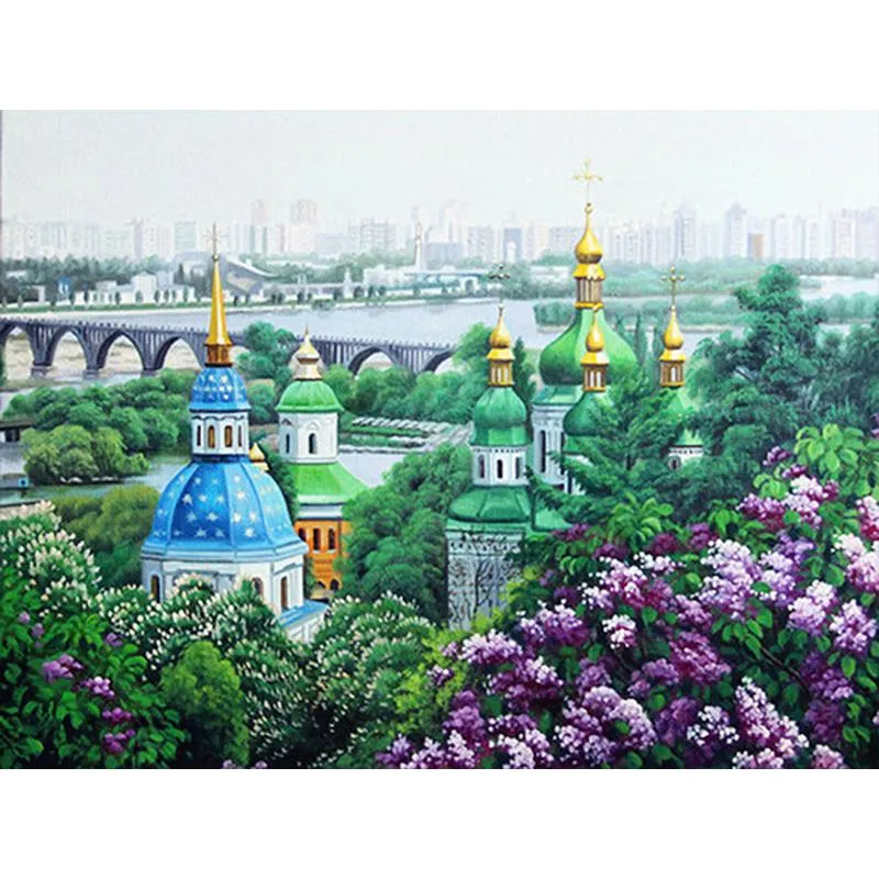 5D DIY Diamond Painting Church Bild av Rhinestones Landscape Mosaic Home Decor 20X30CM