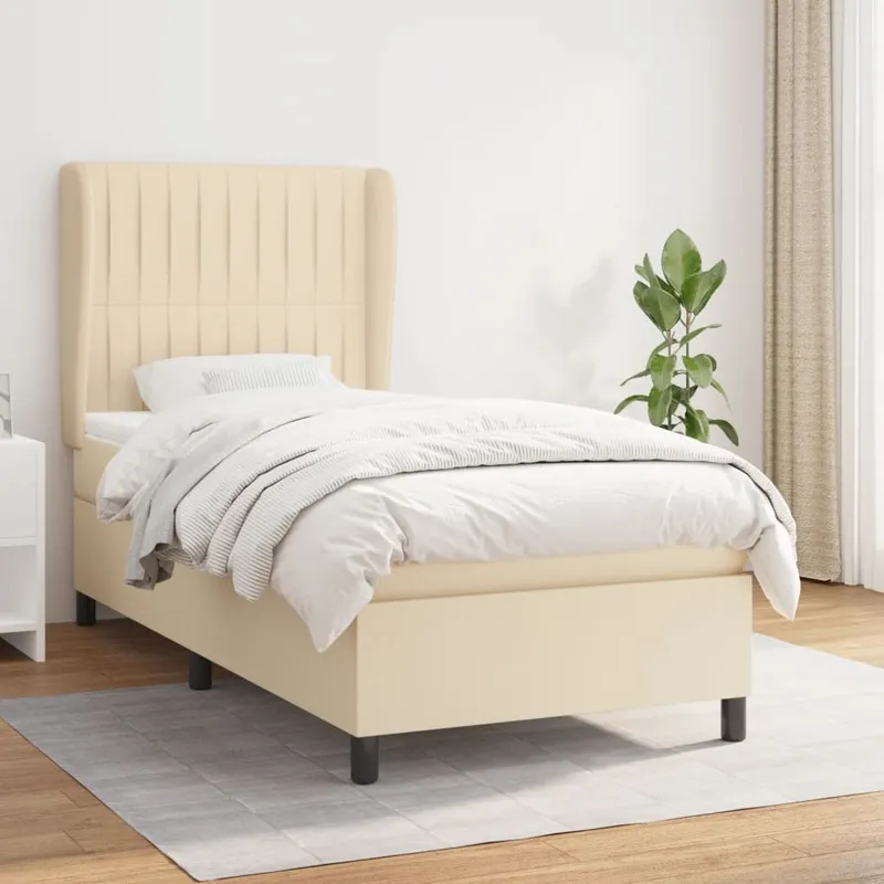 vidaXL Ramsäng med madrass gräddvit 90×190 cm tyg (#9662)