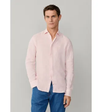 Hackett London för män. HM3010636 Färgat linne skjorta passform skräddarsydd skräddarsydd rosa (L), Casual, Lino, Lång ärm