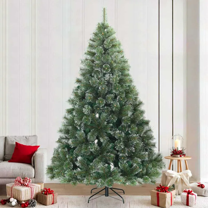 vidaXL Konstgjord Vikbar Julgran Snö Flocked Vit och grön 240 cm PVC