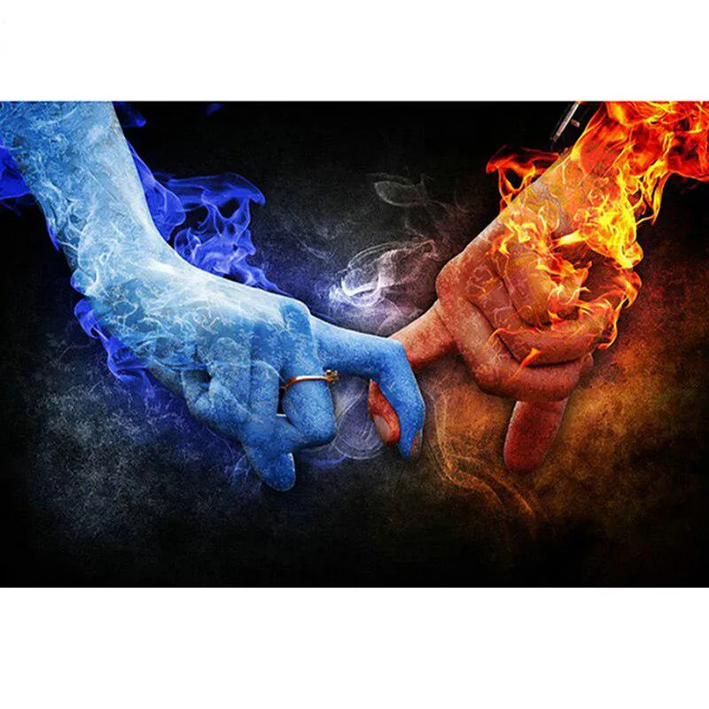 5D DIY diamantmålning rund Ice Hand and Fire Hand diamantbroderad strass 20X30CM