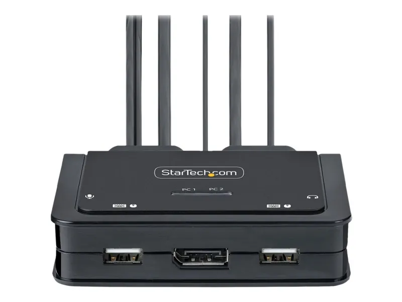 StarTech.com 2-Port USB-C Cable KVM Switch 4K 60Hz DisplayPort Output Compact KVM with 4ft/1.2m USB Type-C/Audio Integrated Cables Bus Powered
