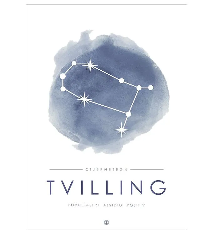 Citatplakat Affisch - A3 - Constellation - Tvilling - Blå