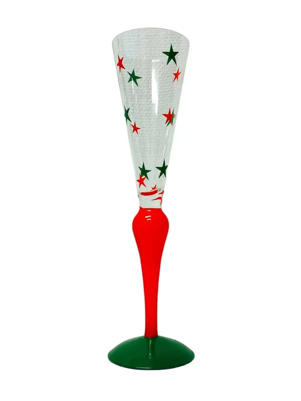 Orrefors – Clown – Champagneglas Med Gröna & Röda Stjärnor Design Anne Nilsson