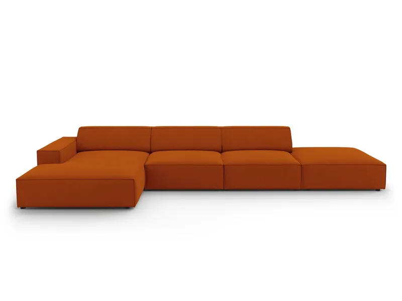 MICADONI Jodie hörnsoffa, vänster, 5 sittplatser - orange tyg och svart plast