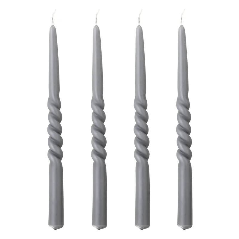 BLOOMINGVILLE Twist Candle, Grå, Fotogen, Set om 4, D2,2xH30 cm