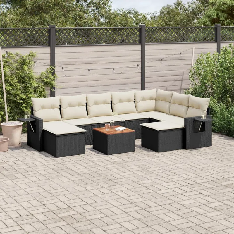 vidaXL Loungegrupp 10 delar med svarta dynor konstrotting (#1470)