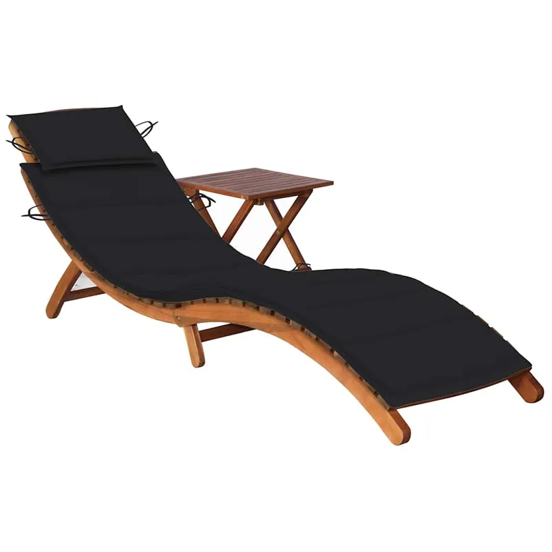 vidaXL Solsäng med bord och dyna massivt akaciaträ (#9872)