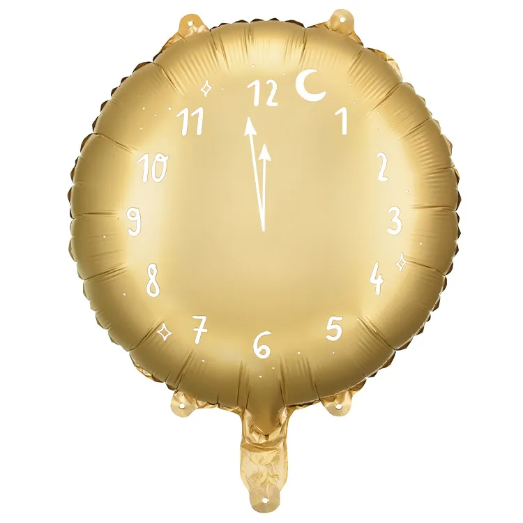 Nyårsfest Folieballong Klocka Guld 45cm