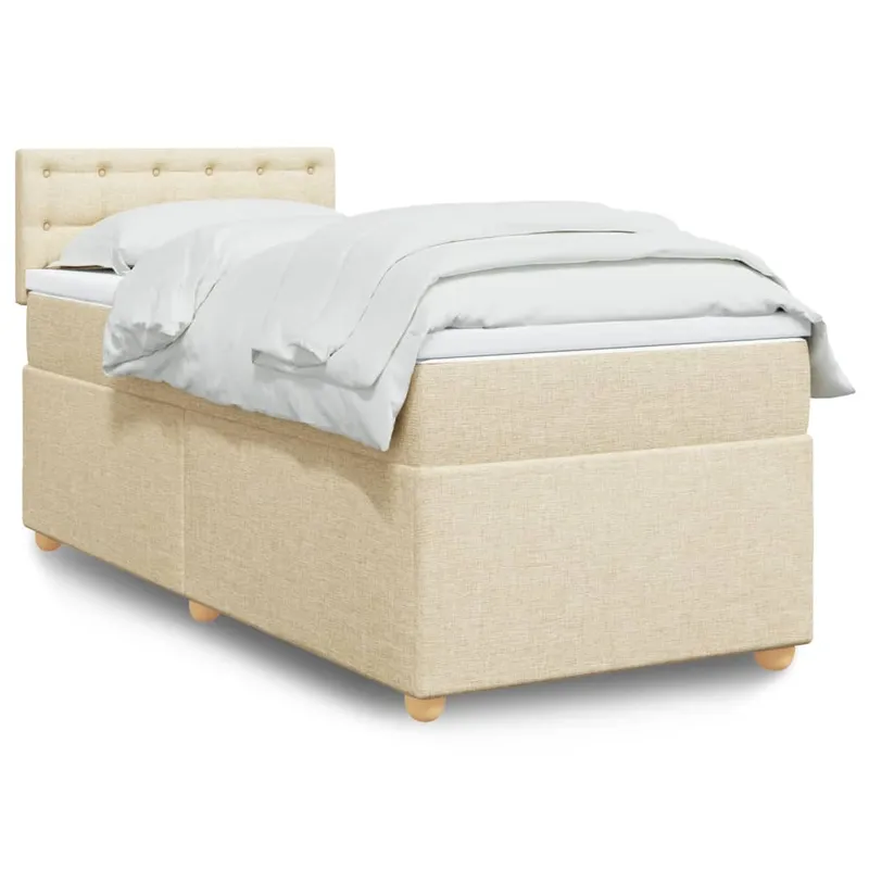 vidaXL Ramsäng med madrass gräddvit 90×190 cm tyg (#7367)