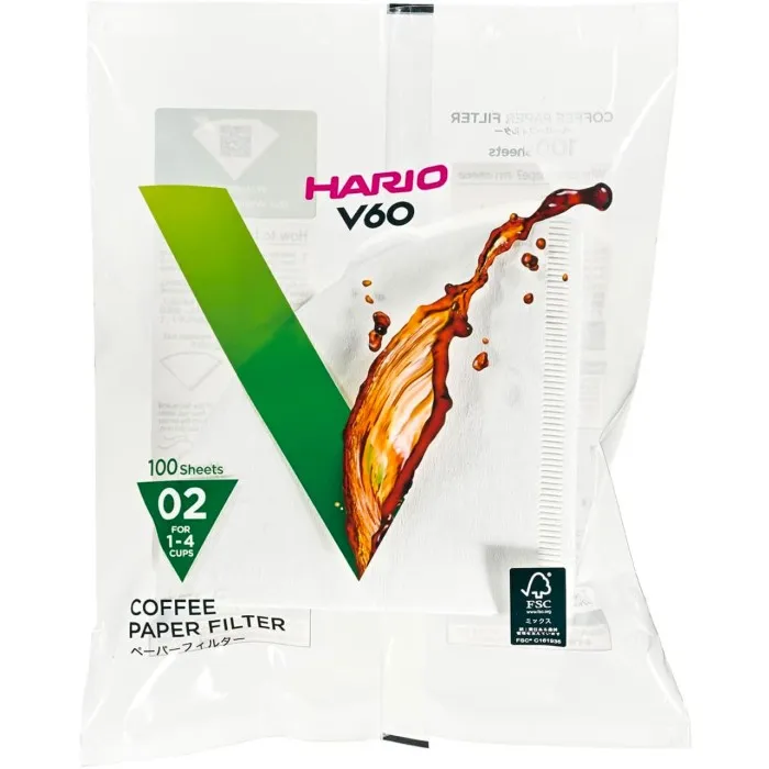 Hario VCF-02-100W, Bägare, Kaffefilter, engångs, papper, Vit, 100 g, 100 styck