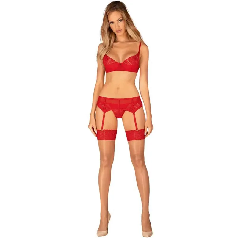 Obsessive Ingridia Stockings Red M/L Strumpbyxor