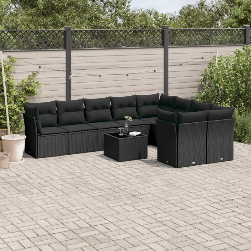vidaXL Loungegrupp 10 delar med svarta dynor konstrotting (#9897)