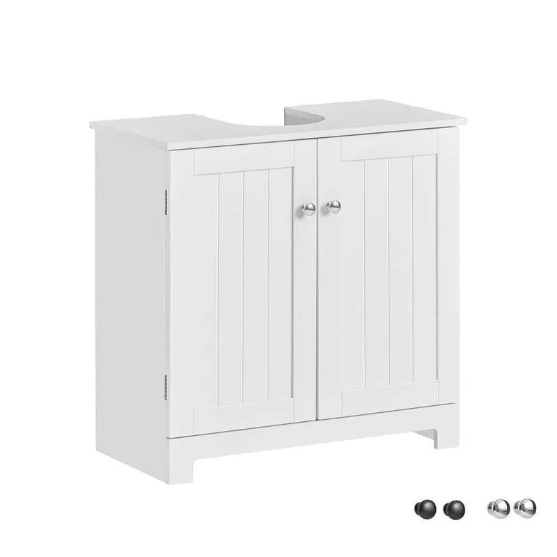 SoBuy Underskåp för tvättställ med justerbar hylla - för golvavlopp & U-utskärning | Vit 60x30x60cm BZR18-II-W