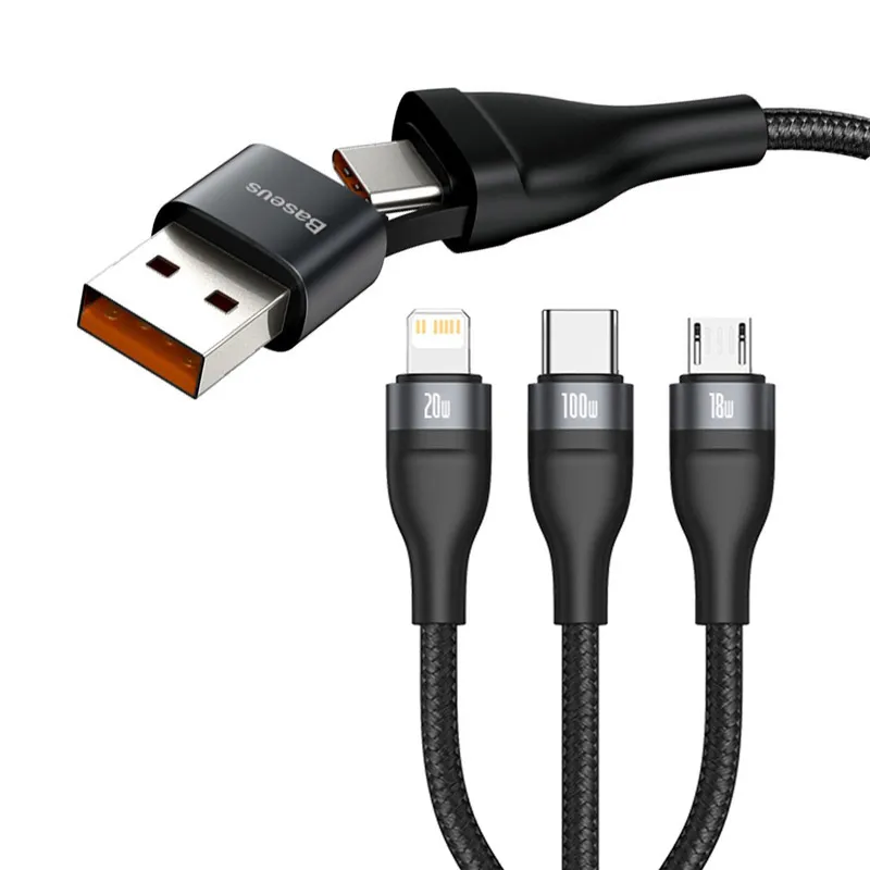 3in1 Typ-C / Lightning / Micro, 5A 1.2m – Svart