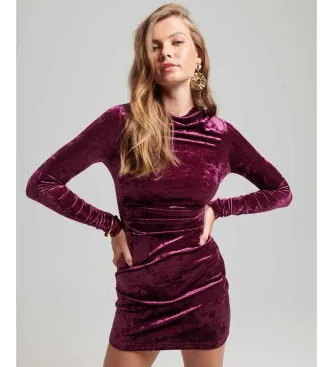 Superdry för kvinnor. W8011367A Långärmad miniklänning i rosa sammet (XL), Parti, Polyester, Lång ärm