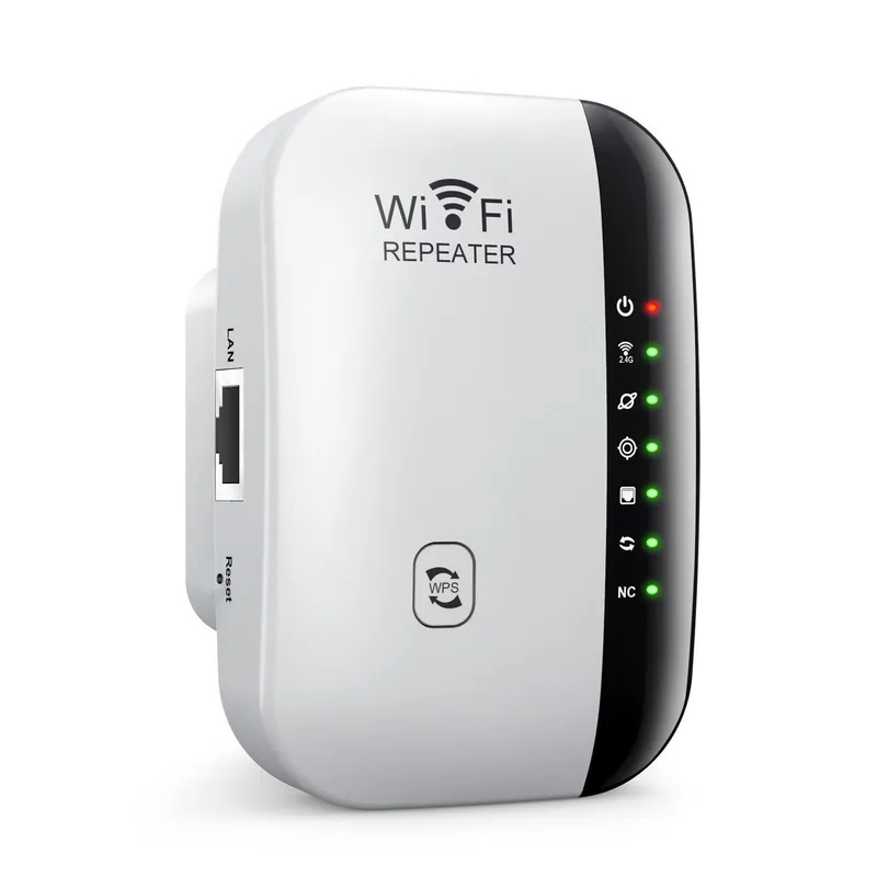 300M WiFi Repeater trådlös signalförstärkare 7 indikatorlampor WiFi Range Extender med Ethernet UK vit
