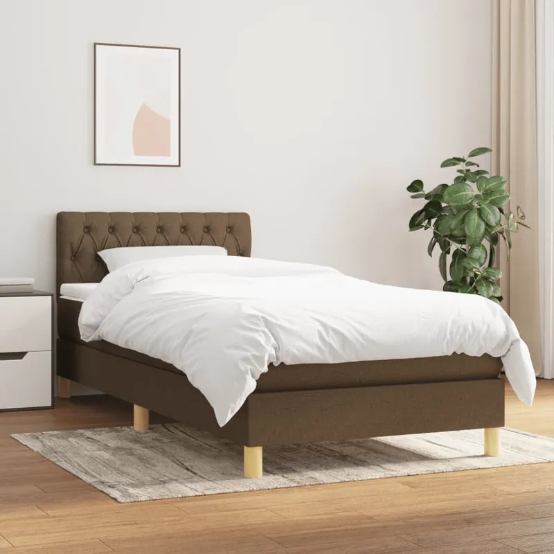 vidaXL Ramsäng med madrass mörkbrun 90×190 cm tyg (#4847)