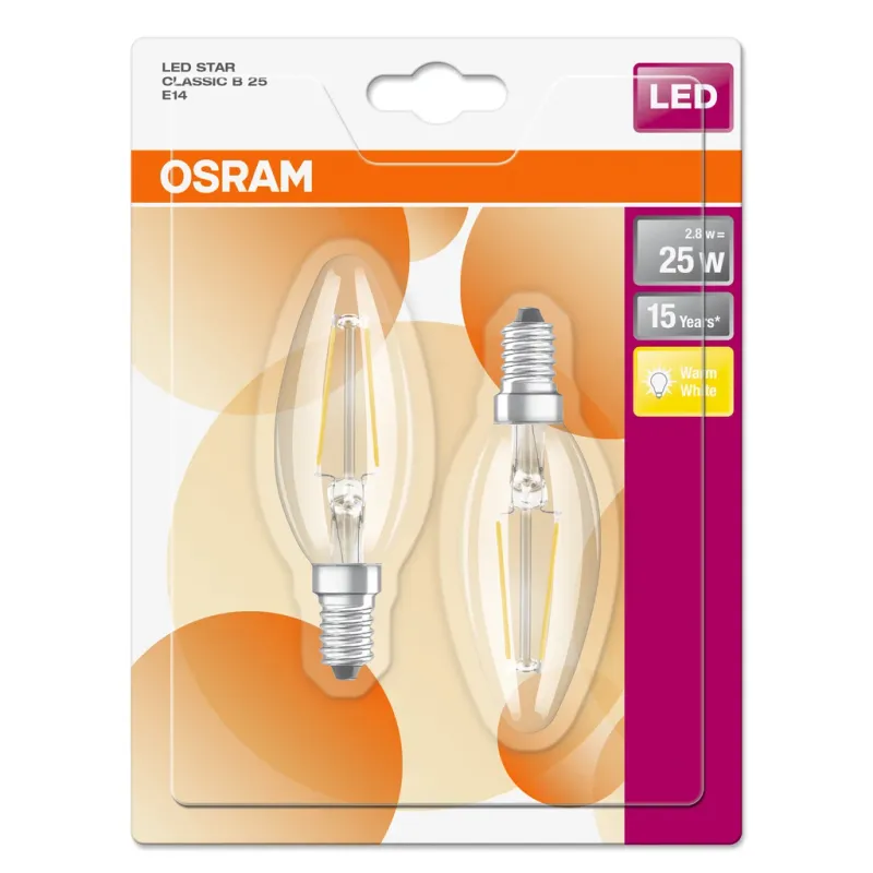 Kronlampa E14 LED 2,5W 2700K 250 lumen 2-pack