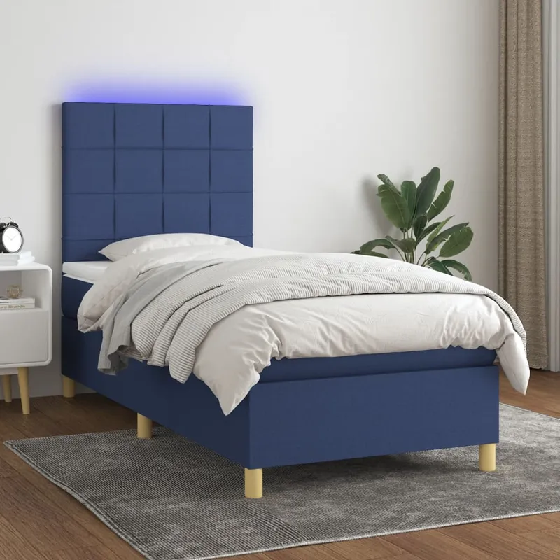vidaXL Ramsäng med madrass & LED blå 90×200 cm tyg (#9354)