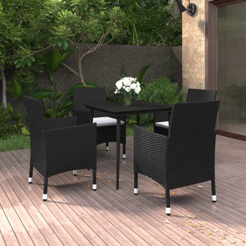 vidaXL Matgrupp för trädgården 5 delar med dynor konstrotting och glas (#7022)