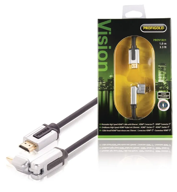 High Speed HDMI Kabel med Ethernet HDMI Kontakt - HDMI Kontakt Roterbar 1.00 m Svart