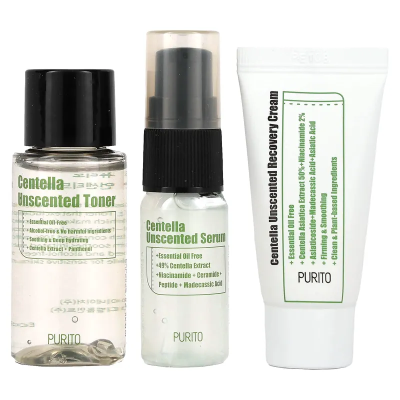 Purito, Centella asiatica unscented mini kit, 3-piece kit