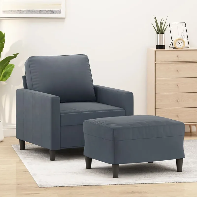 vidaXL Fåtölj med fotpall mörkgrå 60 cm sammet (#0135)