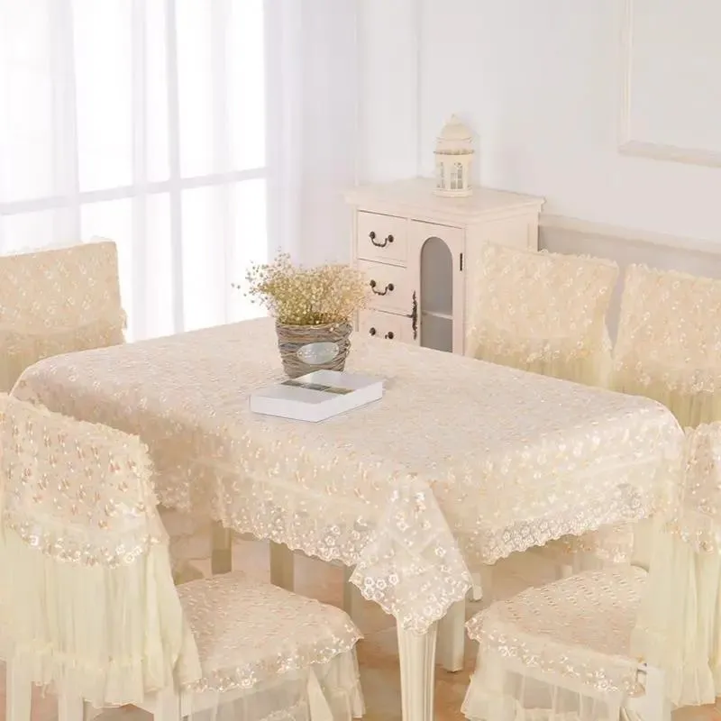 Broderte Spisebord Stoff Stolpute Ryggstøttetrekk Husholdnings Spisebord Blonder Enkelt Støvtett Bordmatte Stoltrekk 80x80cm tablecloth