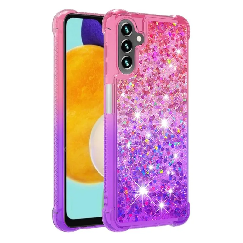 SKALO Samsung A13 5G Kvicksand Glitter Hjärtan TPU-skal – Rosa-Lila