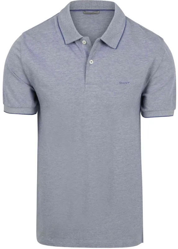 Gant för män. 2014102 Tvåfärgad blå polotröja (L), Casual, Bomull, Kort ärm