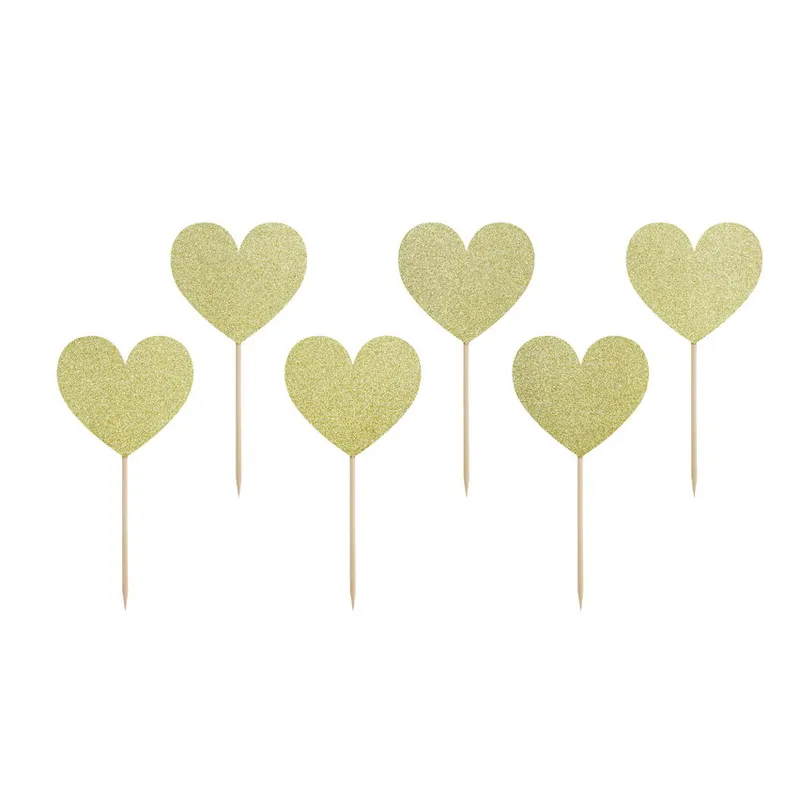 Cake picks | Hjärta | Guldglitter