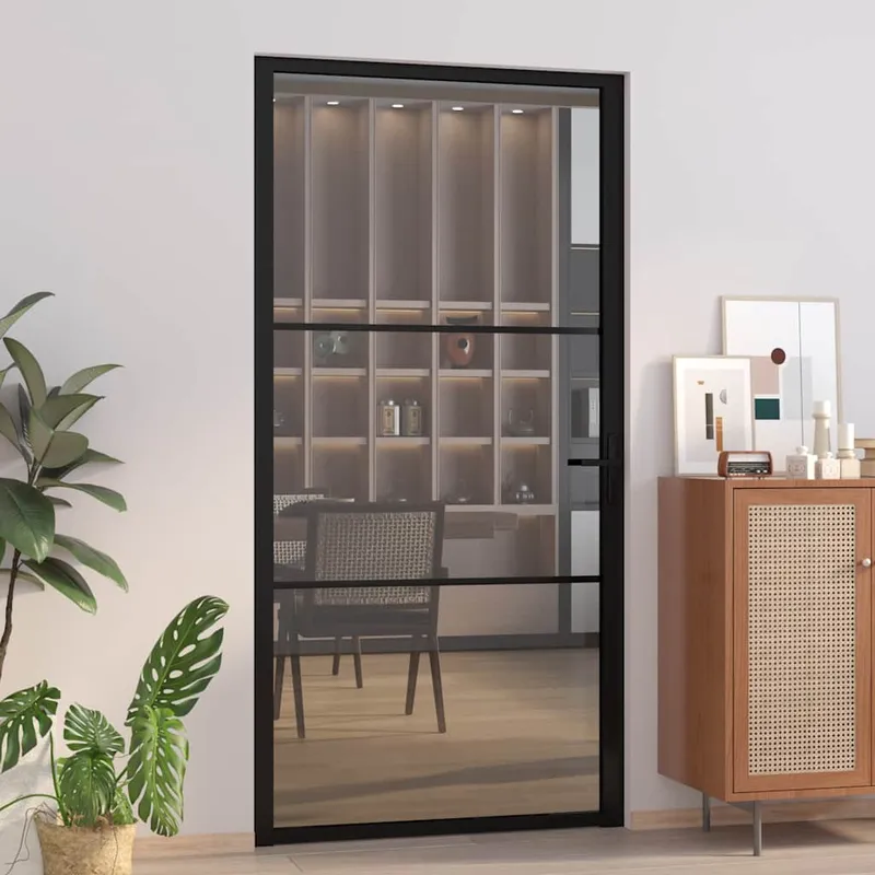 vidaXL Innerdörr 102,5×201,5 cm svart ESG-glas och aluminium
