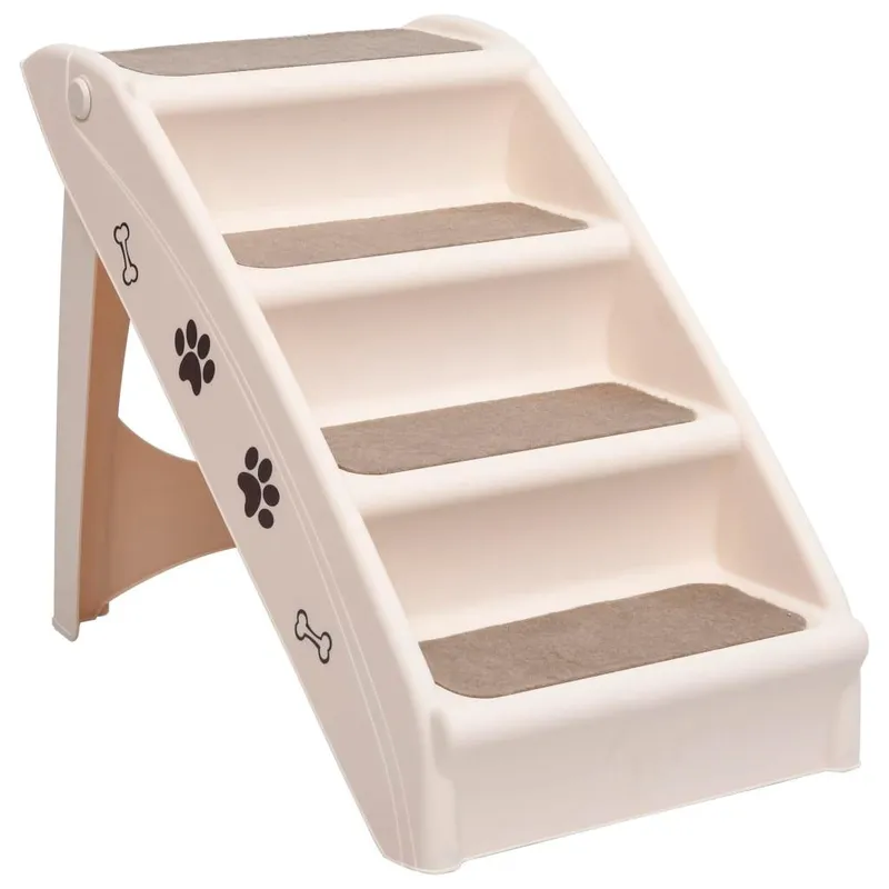vidaXL Hopfällbar hundtrappa gräddvit 62x40x49,5 cm