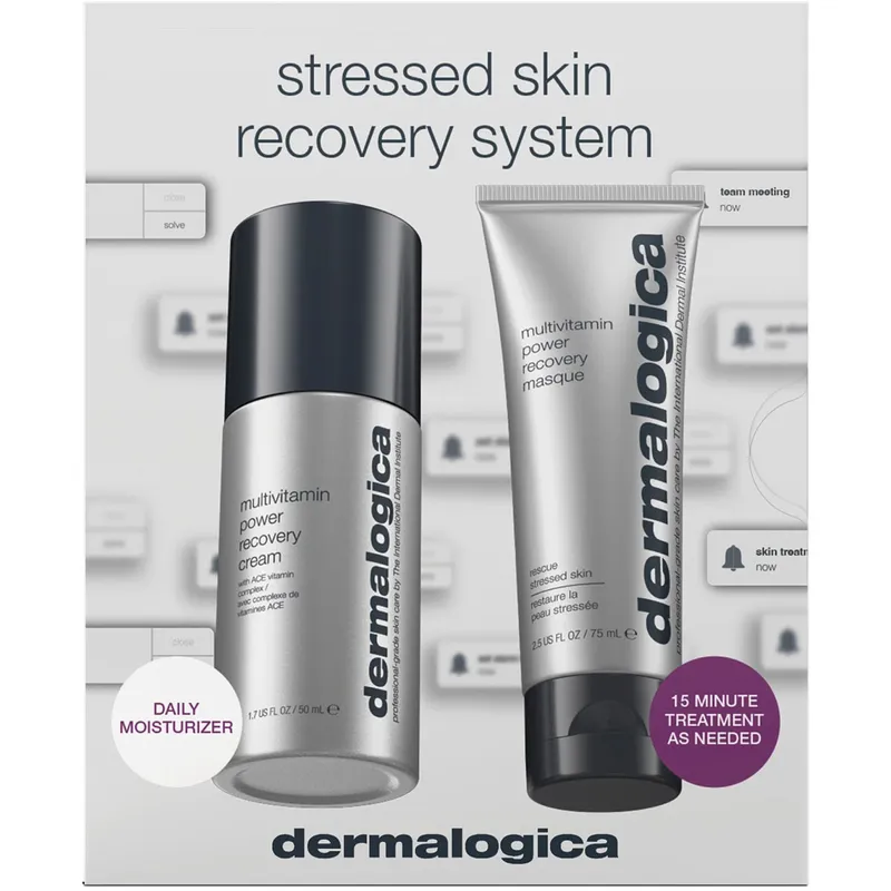 Dermalogica Stressed Skin Recovery System-set för kvinnor: Multivitamin Power Recovery (kräm 50 ml) + Anti-Stress Cream Mask (75 ml)