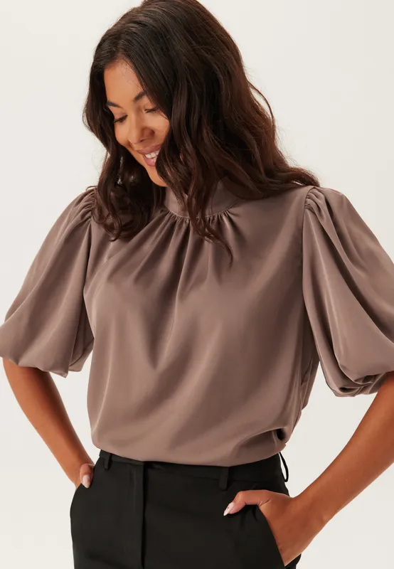 Chimney Collar Puff Sleeve Blouse (#2080)