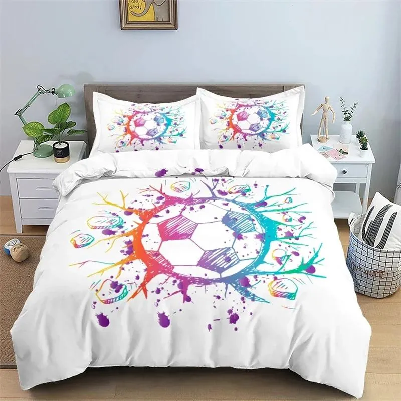 Fotball Sengetøy Sett 3D Fotball Barn Dynetrekk Enkelt Dobbel Sport Gutt Hjemmetekstil Dyne Nordiske Trekk til Seng King Full 70x133cm 2pcs (#7931)