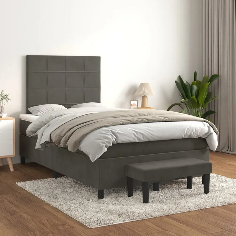 vidaXL Ramsäng med madrass mörkgrå 120×200 cm sammet (#8446)