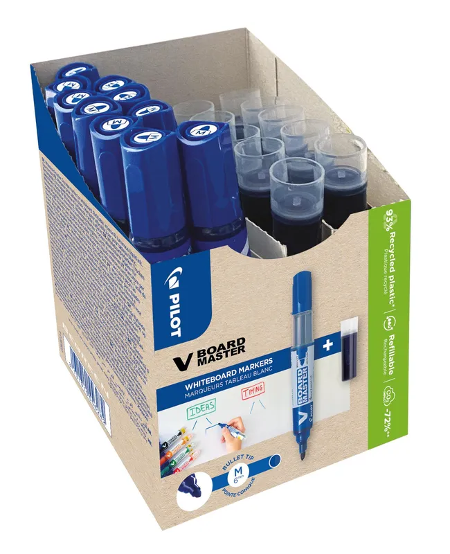 Pilot V-Board Master Whiteboardpenna med refill, 10-pack Blå