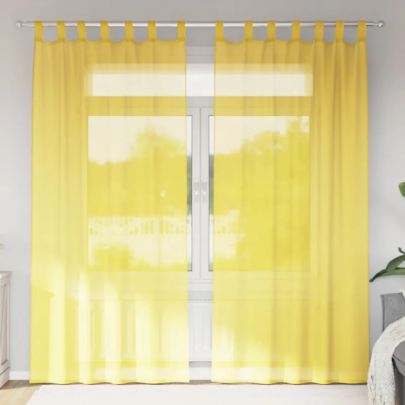 vidaXL Voile gardiner med öglor 2 st gul 140×245 cm