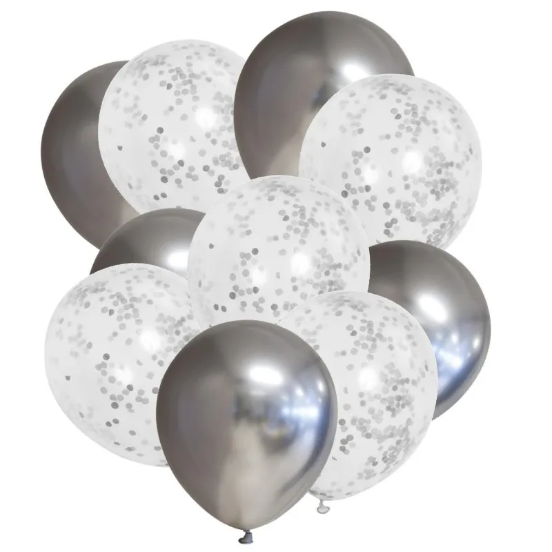 Konfettiballonger Silver Latex 30 cm Festdekor Ballonger med Konfetti 10-pack