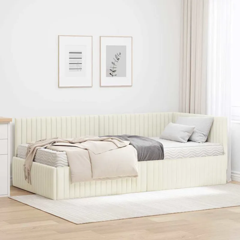 vidaXL Hörn Sängram med Madrass 2 st Gräddvit 100 x 200 cm Sammet