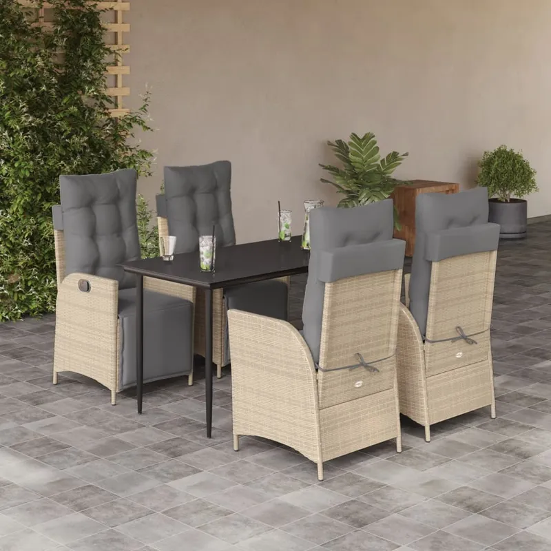 vidaXL Matgrupp för trädgården med dynor 5 delar mixbeige konstrotting (#1839)