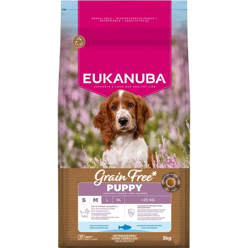 Eukanuba Puppy Grain Free Small & Medium Breed Ocean Fish Torrfoder till Valp