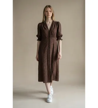 Twinset för kvinnor. 261TF2111 Brun broderad klänning (44), Casual, Bomull, Kort ärm