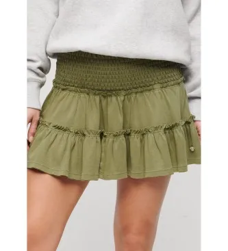Superdry för kvinnor. W7210319A Grön stickad kjol med asymmetrisk fåll (L), Casual, Bomull