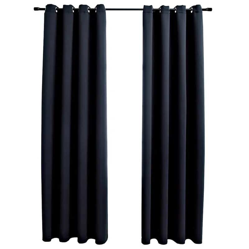 vidaXL Mörkläggningsgardiner med metallringar 2 st svart 140×225 cm