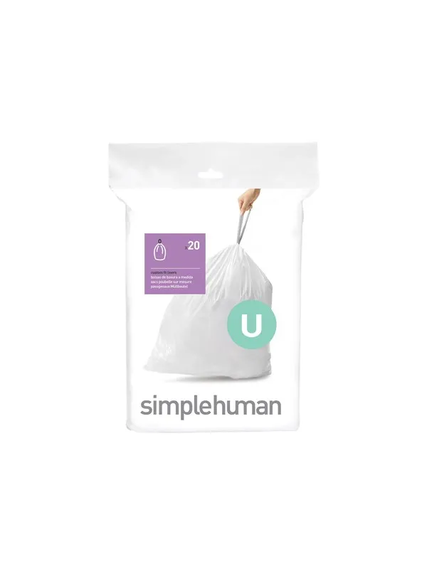 Simplehuman Kod U skräddarsydda soppåsar, förpackning med 20, vit