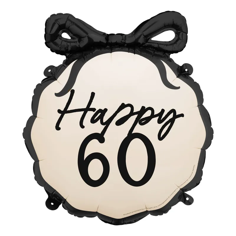 Folieballong – ”Happy 60” – Svart rosett